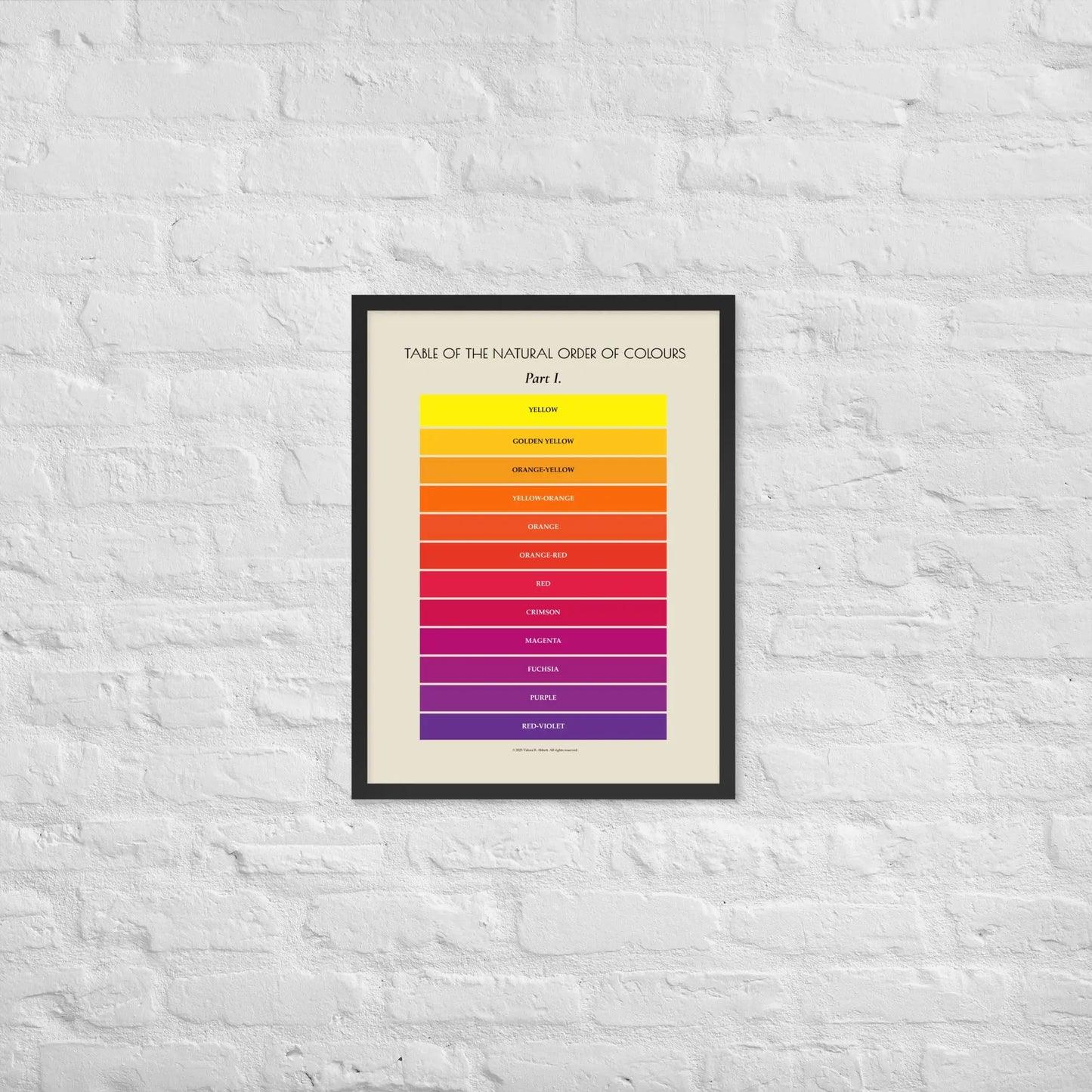 Framed Warm Colors Poster by Solar Spectrum Press on black frame, 18x24 inches, mounted on premium luster photo paper.