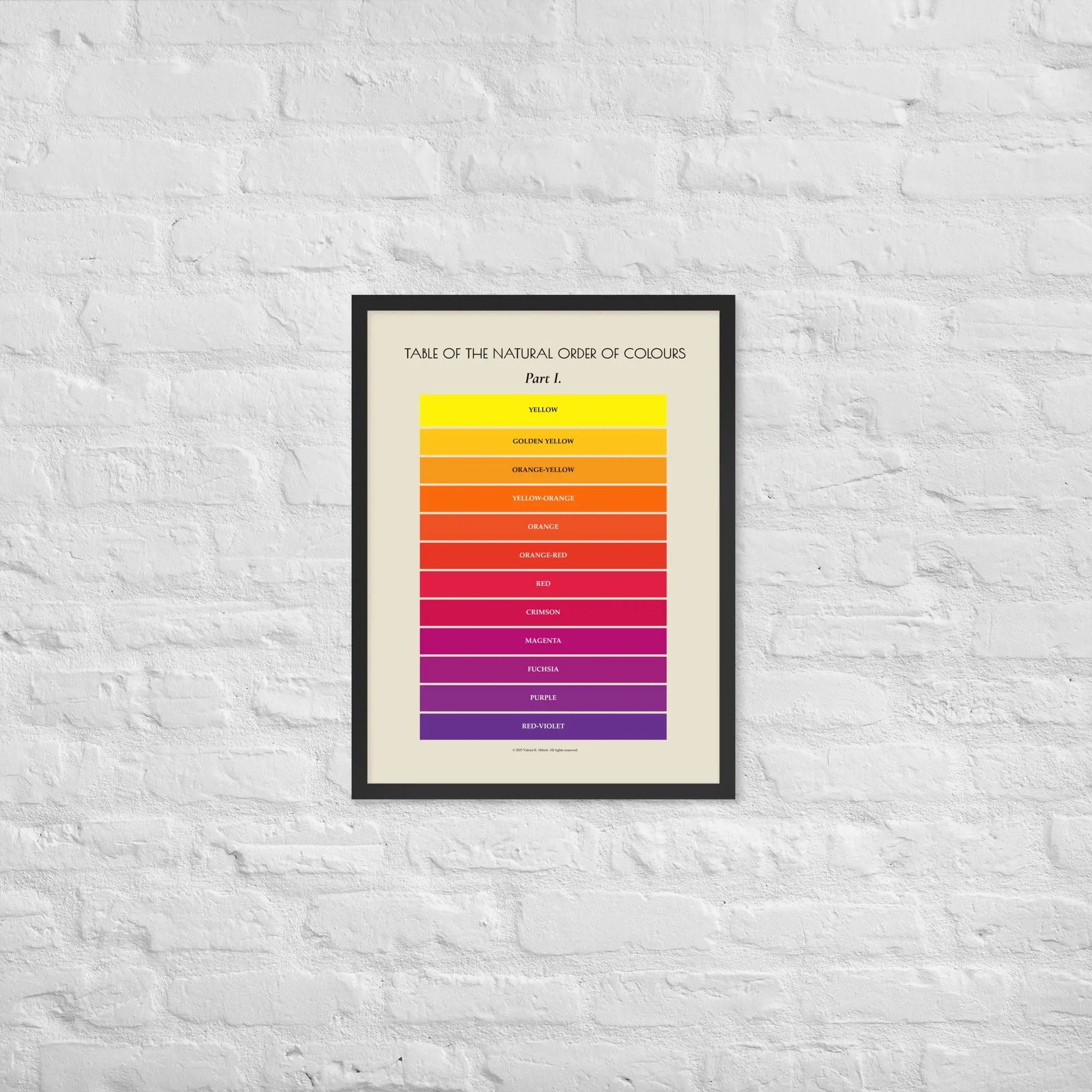 Framed Warm Colors Poster by Solar Spectrum Press on black frame, 18x24 inches, mounted on premium luster photo paper.